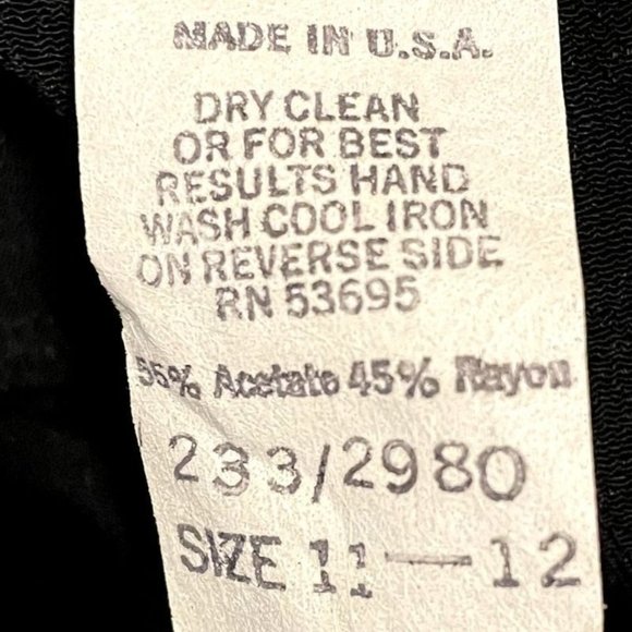 80s Does 40s Phoebe Black Crepe Cap Sleeve Drop Waist Midi Dress with Crochet La - Picture 8 of 8